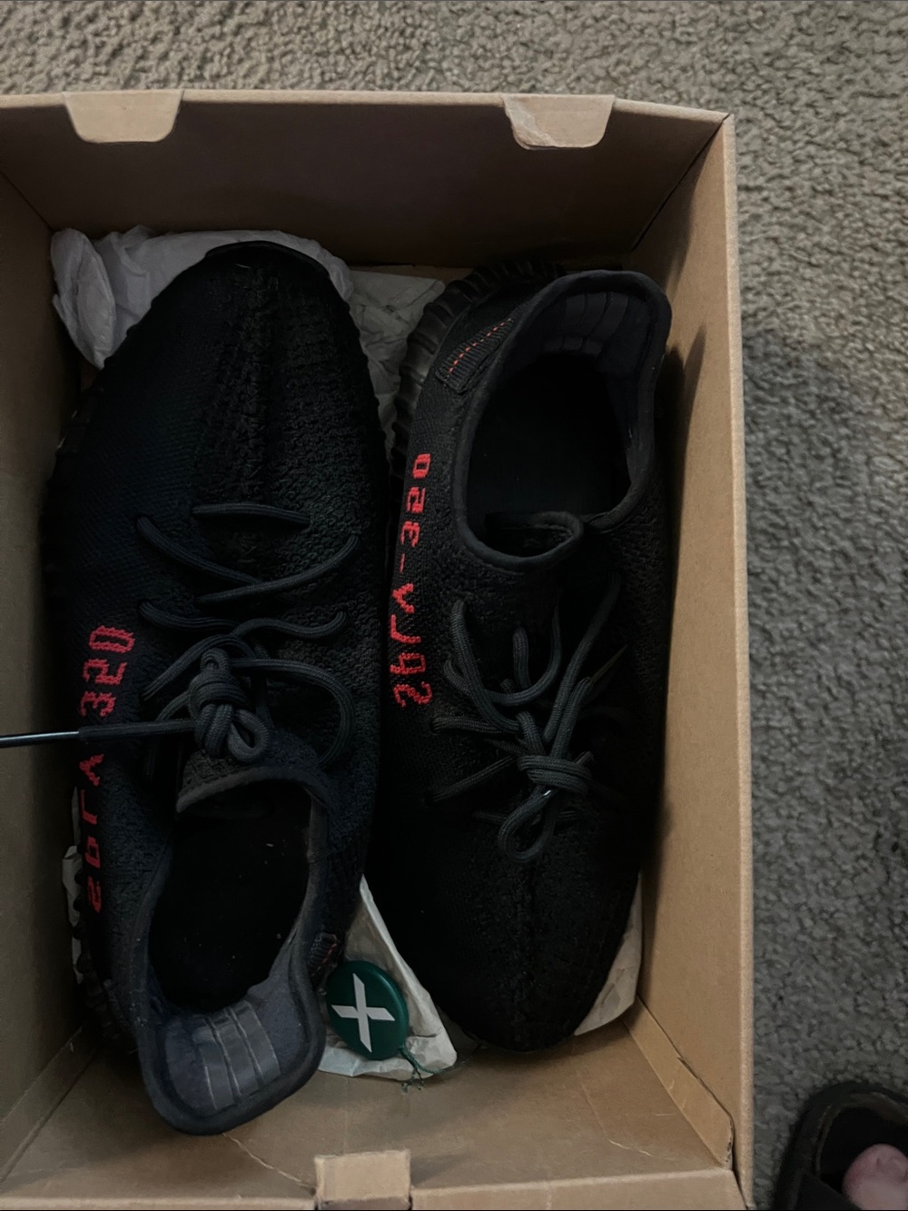 Adidas Yeezy 350 Men’s Black Knit Sneakers with Red Side Script, 10.5